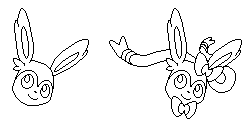 A comparison of Sylveon in Pokémon Conquest -style.